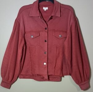 POL Oversized Distressed Button Front Jacket With Balloon Sleeves